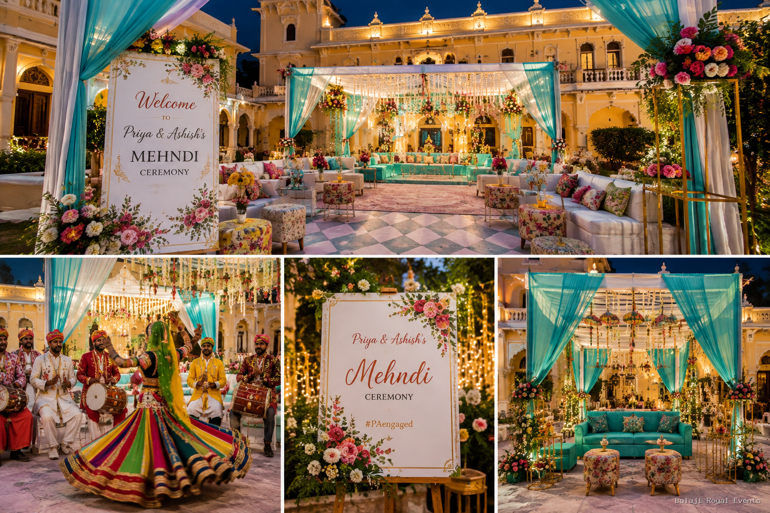 Priya and Ashish Mehndi Ceremony with elegant floral decoration in Rajasthan